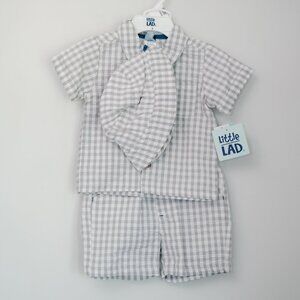 Little Lad Seersucker Outfit Set 18M – Gray Gingham Shirt Shorts & Hat NWT
